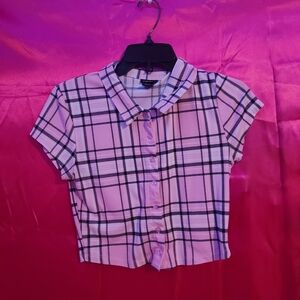 Checkered Button-Down Crop Tee